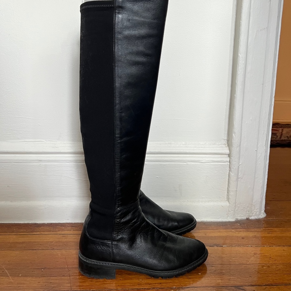 Stuart Weitzman 5050 OTK Lug Sole Black Leather Size 6M